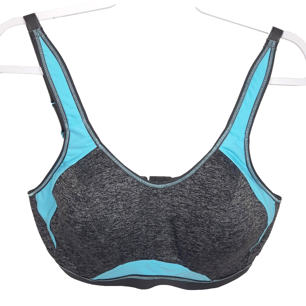 Freya Active Epic Crop Top Sport Bra Sz 34DDD Turquoise Gray Blue Full Coverage